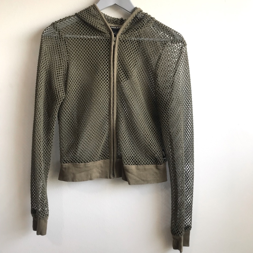 Guess Mesh army green Vintage Y2k made in the USA full zip hoodie L (fit…